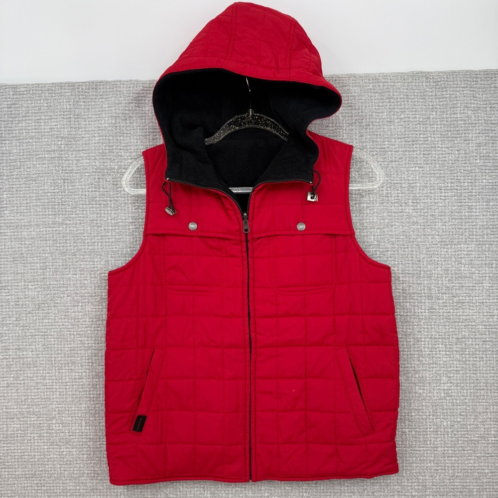 Lauren Ralph Lauren Petite‎ Quilted Hooded Reversible Vest Red Black Size P/S